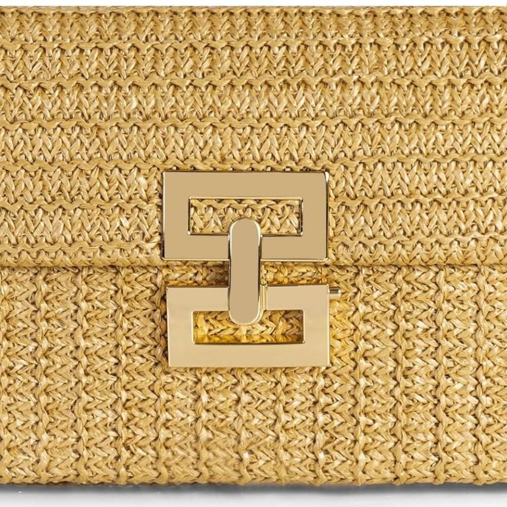 Straw Clutch Purses Women Summer Beach Handbags Boho Woven Envelope Wallet Fold